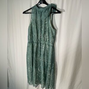 JS Collections Embroidered Halter Neck Cocktail Midi Dress in Sage Size 12